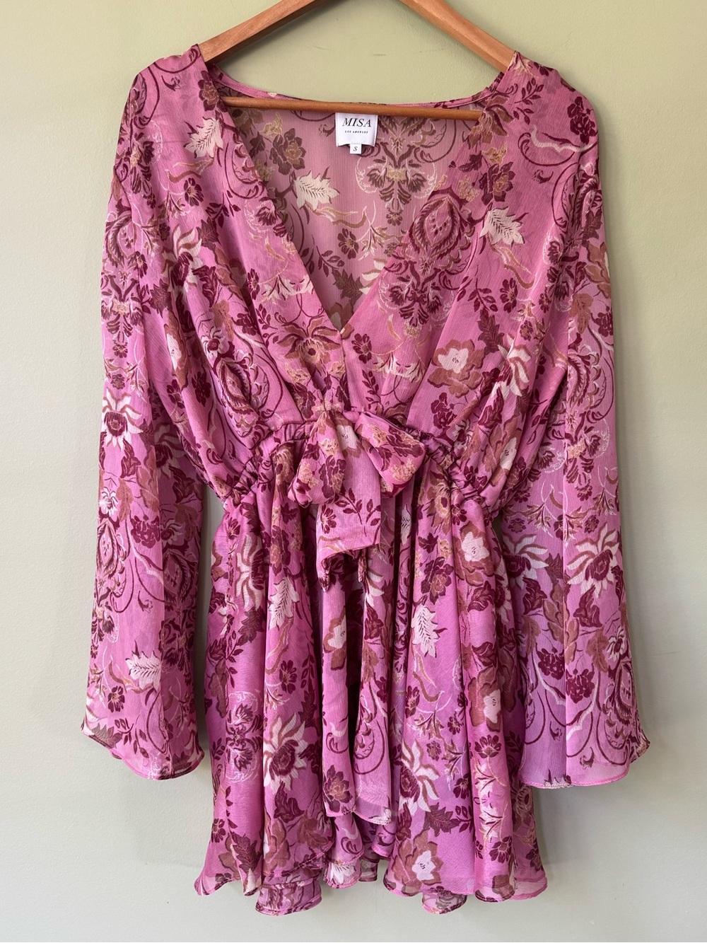 MISA Los Angeles Kaia Mini Cristobal Mirror Print Pink Floral Chiffon Dress